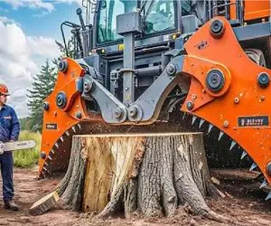 ابزارآلات غول پیکر؛ بیل مکانیکی غول دهنه گشادشو انداخت دور درخت هزار ساله از ریشه کند