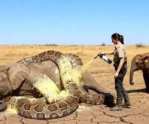 حیات وحش مصنوعی؛ بچه فیل شجاع برای نجات جان مادرش از چنگ پیتون غول کمک آورد