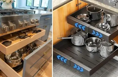 چیدمان و سازماندهی کابینت زیر اجاق گاز؛ ایده جایگذاری صحیح قابلمه، تابه و کفگیر ملاقه