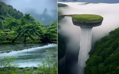 زیباترین مکان‌های روی زمین؛ یه تیکه زمین وسط آسمون رو ابرا سبز شده ازش آب میباره