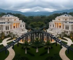معماری خلاقانه؛ وسط جنگل عمارت ویلای اعیونی ساختن جلوش ریل گذاشتن رویایی