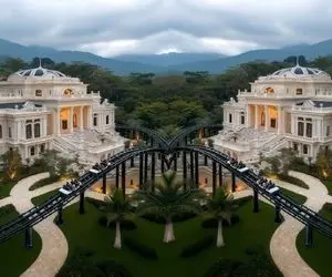 معماری خلاقانه؛ وسط جنگل عمارت ویلای اعیونی ساختن جلوش ریل گذاشتن رویایی