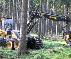 ماشین های پر شگفت؛ این هیولای 10چرخ خودش درخت ها رو قطع و درجا جمع میکنه
