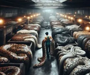 فرآوری مار؛ پیتون های قطور و طویل رو مثل اسکوپ بستنی گوشت شون رو خالی می کنن