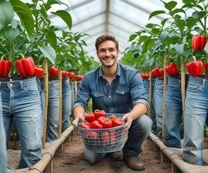 ایده های خلاقانه؛ این آقا ته خلاقیته جای باغچه تو شلوار جین فلفل دلمه کاشته 