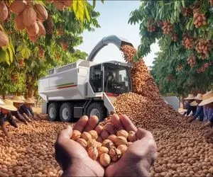 کشاورزی نوین؛ فناوری مدرن چیدن گردو تو آمریکا اونجا دیگه کسی با چوب درختو نمیزنه