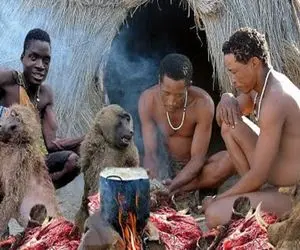 جنگجویان طبیعت؛ بربرهای برهنه با تیرکمون بابون های زمخت رو شکار و کبابی کردن