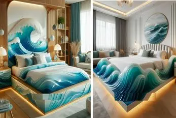 تختی برای عاشقان دریا / چیدمان مسحور کننده تخت خواب بر اساس امواج اقیانوس