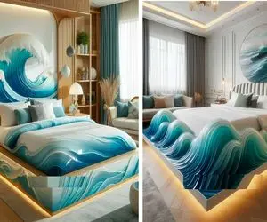 تختی برای عاشقان دریا / چیدمان مسحور کننده تخت خواب بر اساس امواج اقیانوس