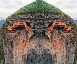 ابزارآلات غول پیکر؛ بیل مکانیکی غول موقع صاف کردن کوه صعب العبور رسید به پیتون