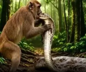 مستند حیات وحش؛ میمون سر شوخی رو با مار باز کرده جوری حرصش داد که فرار کرد