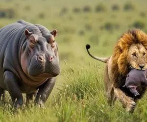 مستند حیات وحش / شیر با شکار فرزند خشم اسب آبی مادر را به جان خرید