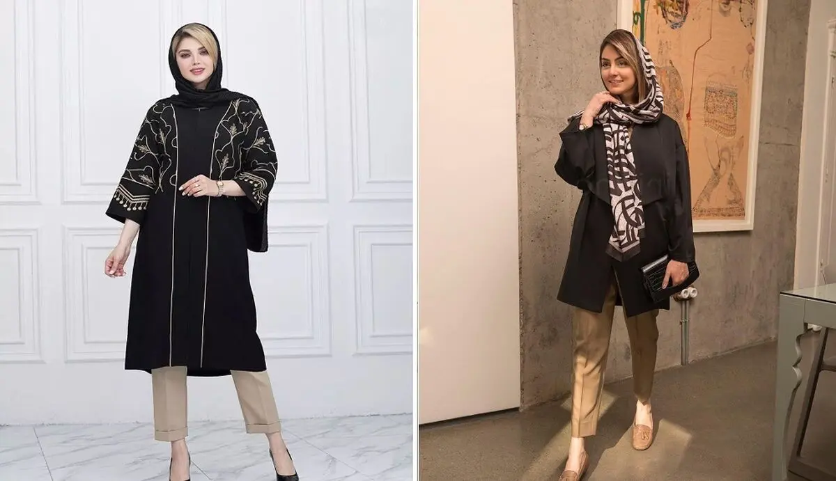 مانتوی مشکی با شلوار کرم