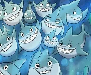 بازی فکری؛ یک ماهی بین این کوسه‌ها پنهان شده! می‌توانید آن را در ۵ ثانیه پیدا کنید