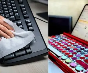 گام به گام تمیز کردن کیبورد* پاکسازی لابه‌لای دکمه ها و خارج کردن خرده های داخلش