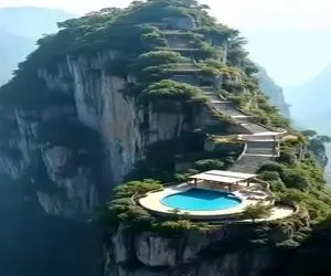 معماری خلاقانه؛ نوک کوه خونه ساختن بعد پله زدن اومدن ارتفاع کمتر استخر زدن صاعقه نزنه