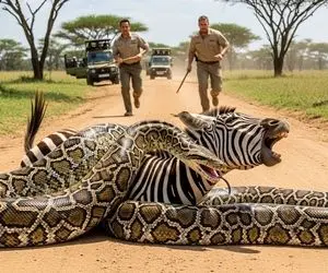 حیات وحش مصنوعی؛ گورخر شجاع برای نجات مادرش از دست پیتون غول پیکر کمک میاره