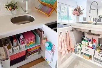 چیدمان و سازماندهی کابینت زیر ظرفشویی؛ ایده مرتب کردن و استفاده از کف و درب و لوله ها