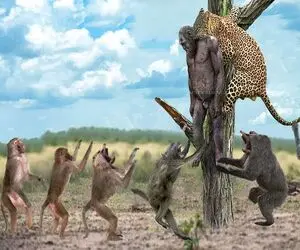 جذابیت حیات وحش؛ پلنگ کریه بابون فرتوتو به نیش گرفت رو درخت بخوره بچه هاش جرش دادن