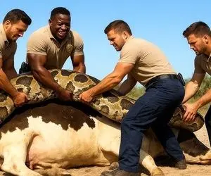 حیات وحش مصنوعی؛ گوساله شجاع برای نجات مادرش از دست پیتون غول پیکر کمک میاره