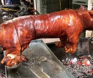 غذای خیابانی؛ خوک مُلَوَّث رو شَقه شَقه میکنن/ خانومه که درسته به دندون کشید