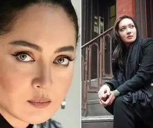 "نیکی کریمی" با فیس مومیایی شدش جلو اونور آبیا چه شاخی شده؛ لباس تَنیدی یا جارو برقی؟!