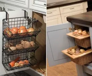 مدل های جدید سبد سیب زمینی و پیاز 2025؛ نمونه های چرخی و توکار کابینتی که شاهکارن