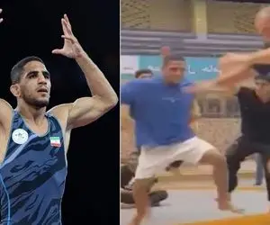 آواز شاد؛ رقص تک دست مازندرانی رحمان عموزاد و امیرحسین زارع وسط تشکی که پادشاه شن