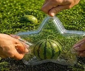 کشاورزی نوین؛ هندونه رو وقتی خیلی ریز بود انداختن تو قالب ستاره ای تحویل گرفتن