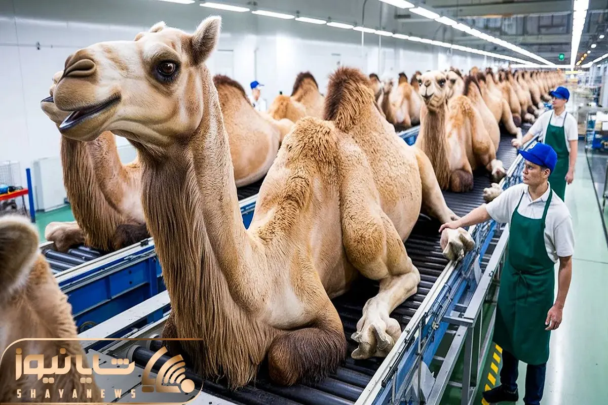 فرآوری شتر؛ شتر با کوهان 2 متری رو زنده انداختن تو چرخ ازش سوسیس دودی ساختن