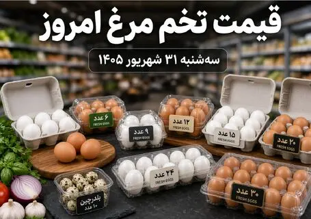 قیمت تخم مرغ امروز سه شنبه 31 شهریور 1405 / یک شانه چند؟