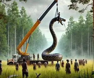 حیوانات غول پیکر؛ اپراتور بیل مکانیکی غول پیتون هرکول آدمخوار جنگل و له کرد 