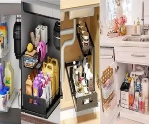 ایده چیدمان و نظم دهی کابینت زیر سینک ظرفشویی/ مختص کدبانوهای باسلیقه و حساس به تمیزی