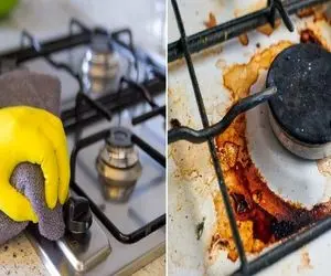 پاک کردن لکه چربی از رو گاز / این روش هلو بپر تو گلوئه تهش میگی آخیش چه کدبانویی هستم