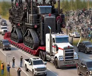 جابه جایی جانکاه؛ تانک با قابل پرتاب موشک بالستیک رو با دوتا کامیون بردن برای عملیات