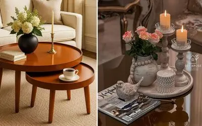 چیدمان با سلیقه میز جلو مبلی با المان های ساده؛ با یکم اکسسوری و کمی ذکاوت عالی میشه