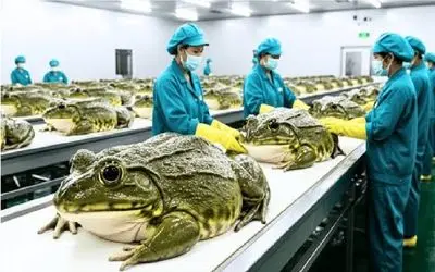 فرآوری قورباغه؛ قورباغه لزج پرورش میدن گوشت ساطوریش رو بسته بندی و صادر کنن