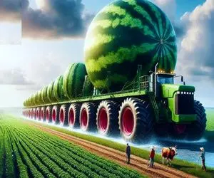 کشاورزی نوین؛ با ابزارآلات مدرن تو 5 ثانیه 100000 هندوانه برداشت کردن 50 کیلویی