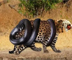 نبرد حیات وحش/پلنگ برای شکار مار رفت بالای درخت /مار انقدر دور پلنگ پیچید تا خفه بشه