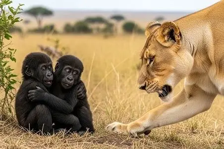 مستند حیات وحش؛ شیر گشنه به بچه میمون ها رسید نه تنها نخورد بلکه شد مادرشون