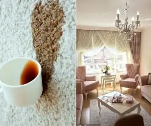 ترفند پاک کردن لکه ی چای و قهوه از رو فرش / تو عید نوشیدنی ها چپ شدن رو فرش ماست بریز