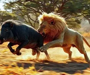 دیدنی های راز بقا؛ شیر سرش رو کرد تو سوراخ و گراز بیرون آورد