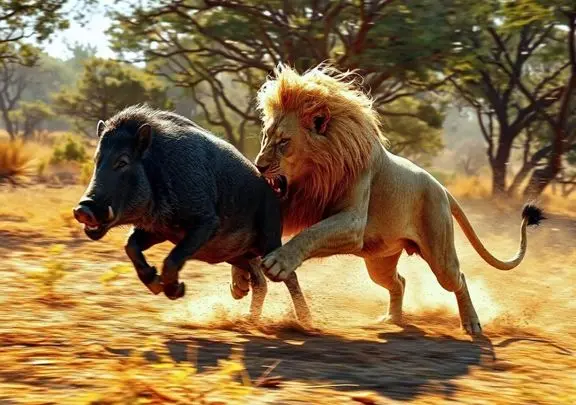 دیدنی های راز بقا؛ شیر سرش رو کرد تو سوراخ و گراز بیرون آورد