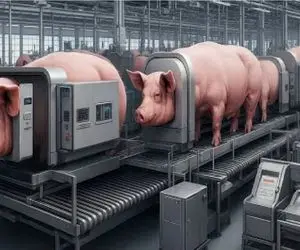 فرآوری خوک؛ ذبح بی درد خوک برای تولید گوشت با ابزارات پیشرفته و مدرن