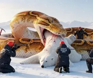 حیات وحش مصنوعی؛ خرس شجاع برای نجات جان مادرش از چنگ پیتون غول کمک آورد