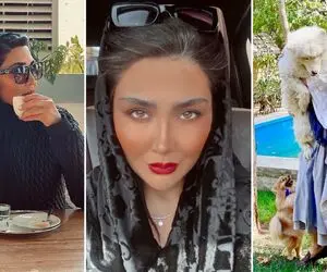 لاکچری بازی "مریم معصومی" لب استخر؛ سگش اندازه قد خودشه!