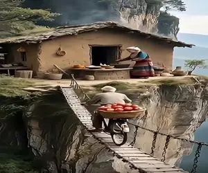 معماری خلاقانه؛ پیرمردپیرزن آخر عمری تو کوه خونه ساختن با پل معلق میرن زهله ات میترکه