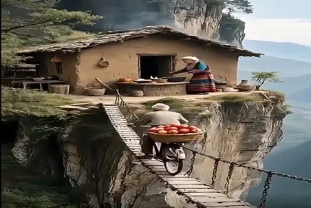 معماری خلاقانه؛ پیرمردپیرزن آخر عمری تو کوه خونه ساختن با پل معلق میرن زهله ات میترکه