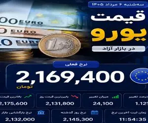 قیمت یورو امروز سه شنبه 6 مرداد 1405 / هر یورو حواله و آزاد چند؟