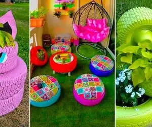 آراستگی حیاط ویلای شمال یا منزل خودت با لاستیک؛ دیزاین و محوطه سازی با یه ذره هزینه